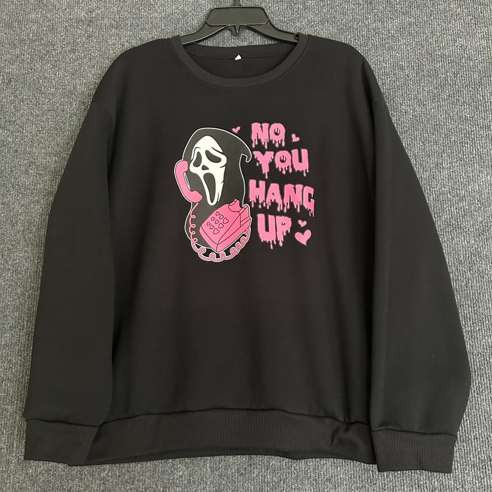 Ghostface Scream No You Hang Up Women's 2XL Graphic Sweater Halloween Funny